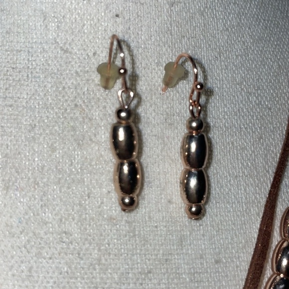 Boho Vintage 1946 Bronze Leather & Bead Multi Strand Necklace Earring Set - Picture 5 of 10